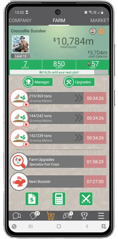 Farm Wars farm management interface - crop strategy gameplay